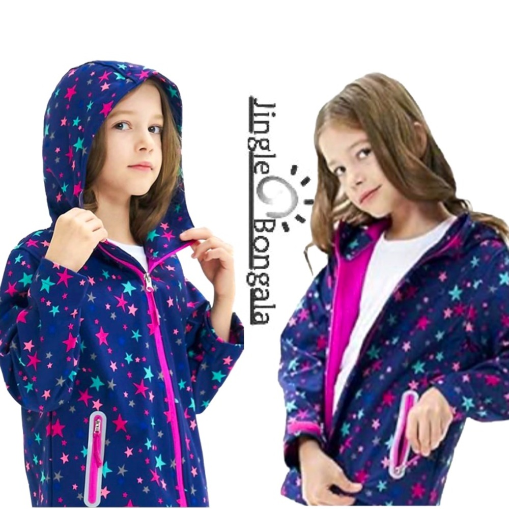 JINGLE BONGALA Lightweight Knitted-Mesh Lining Hooded Rain Jacket Girls Sz 10-12